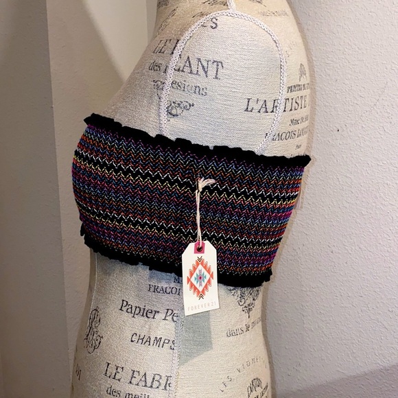 Forever 21 woven crop top bandeau black & neons L​ - Picture 2 of 7